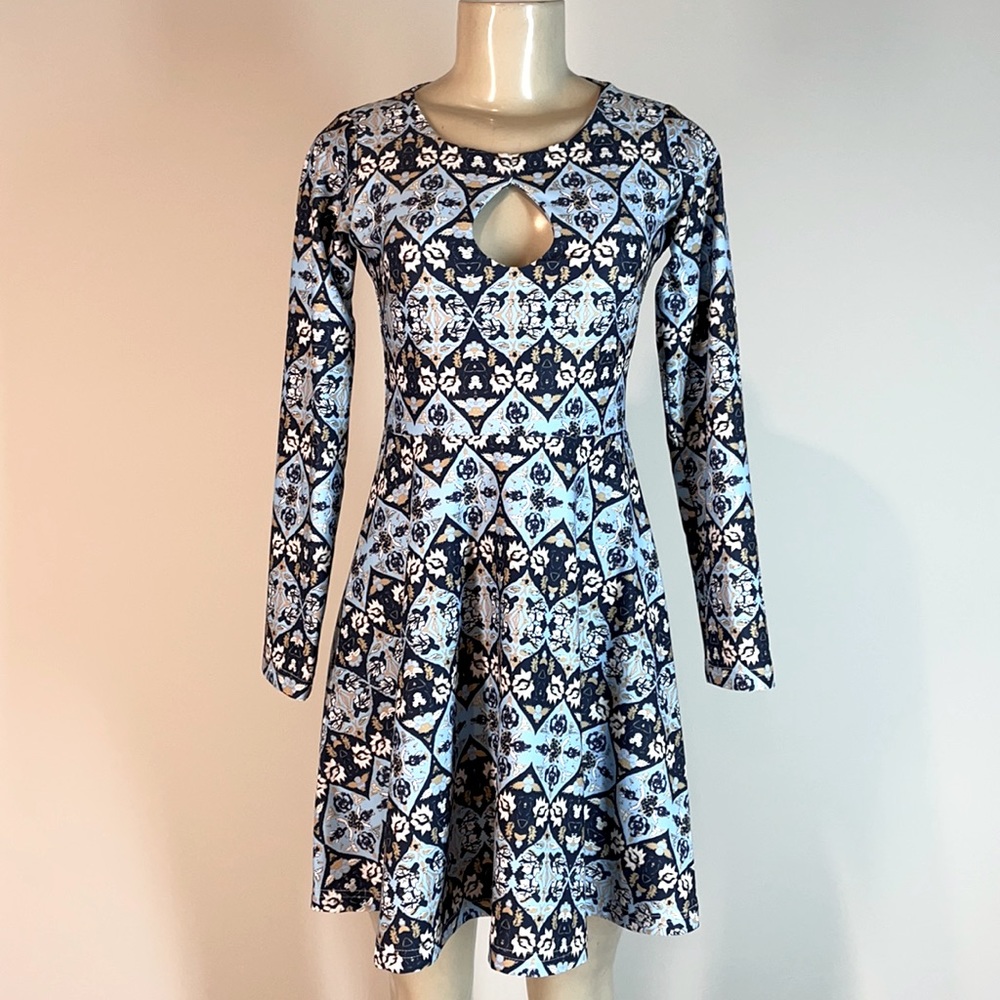 Kaeli Smith Long Sleeve Print Dress Blue XS